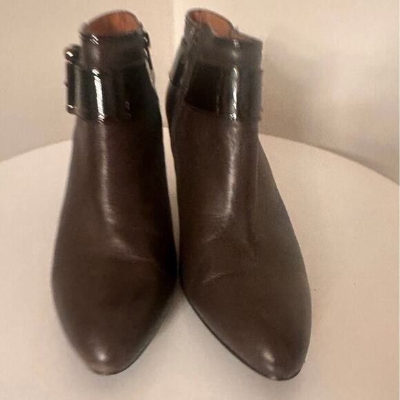 Sofft Bourges Chocolate Brown Heeled Side Zip Bootie Buckle Womens Sz 7 Fall EC - Picture 5 of 13